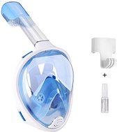 Duikmasker Blauw Transparant | Full face Duikbril met Snorkel | Snorkelset Blauw - Snorkelmasker | Inc. GoPro aansluiting | Snorkelset | Maat L/XL