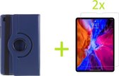 Book Cover Geschikt voor: Samsung Galaxy Tab A7 10.4 (2020) Multi Stand Case - 360 Draaibaar Tablet hoesje - Tablethoes - Donkerblauw + 2x Screenprotector