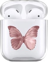Shieldcase Butterfly Kisses Case - beschermhoes geschikt voor Airpods case - hoesje met vlinder print - transparant/roze
