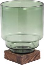 PTMD Fester groene vaas van glas op houten voet maat in cm: 21 x 21 x 27 - Groen