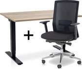 Zit-sta bureau elektrisch verstelbaar +  ERGO Bureaustoel | ARBO COMFORT NEN-EN 527 Thuiswerkset | frame bureau zwart - bureaublad robuust eiken | 120x80 cm