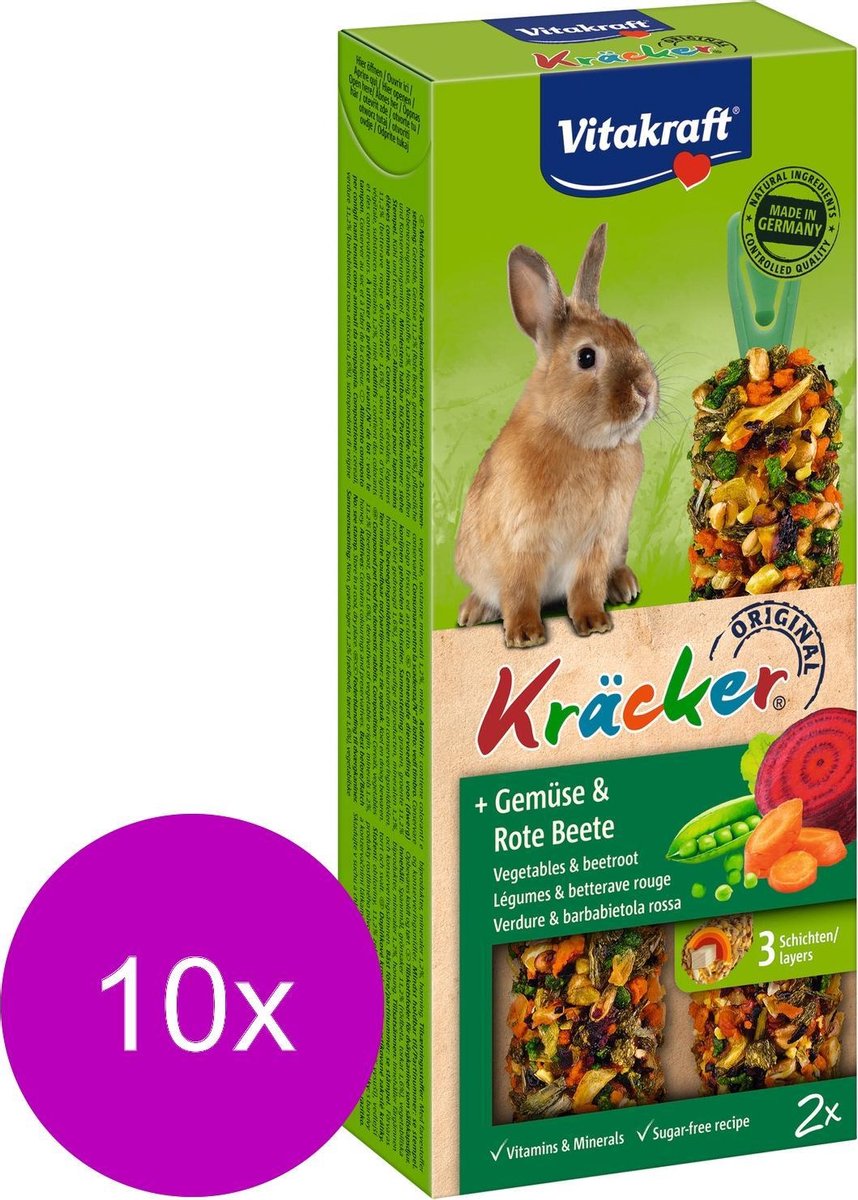 Vitakraft Dwergkonijn Kracker Groente/Thym 2 In 1 - 10 stuks