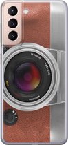 Leuke Telefoonhoesjes - Hoesje geschikt voor Samsung Galaxy S21 Plus - Vintage camera - Soft case - TPU - Print / Illustratie - Bruin