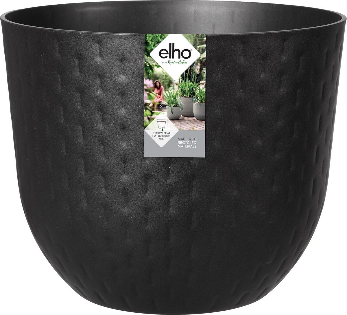 Elho Fuente Grains Rond 30 - Bloempot voor Binnen & Buiten - Ø 29.5 x H 24.3 cm - Onyx Zwart