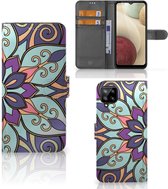 Protecteur Flip Housse Samsung Galaxy A12 Coque Téléphone Fleur Mauve