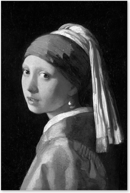 Graphic Message - Schilderij op Canvas - Meisje met de Parel - Vermeer - Zwartwit - Reproductie