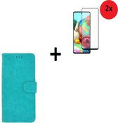 Samsung Galaxy A72 Hoesje - Samsung Galaxy A72 Full Screenprotector - Samsung A72 Hoes Wallet Bookcase Turquoise + 2x Full Screenprotector