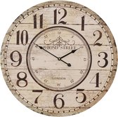 HAES DECO – Grote Ronde Retro Vintage Wandklok – Wijzerplaat met Cijfers en nostalgische bedrukking BONDSTREET – Ronde klok van MDF zonder tikgeluiden – Formaat diameter 60 cm. - WCL0062