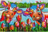Hobbypakket - Schilderen op Nummer Set Volwassenen - 75 x 50 cm - Dieren - Nieuwsgierige Koeien - Zonder frame