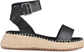 PS Poelman TARA Dames Faux PU Imitatie Leren Sandalen met Sportieve Espadrille Sleehak Zool - Zwart - Maat 36