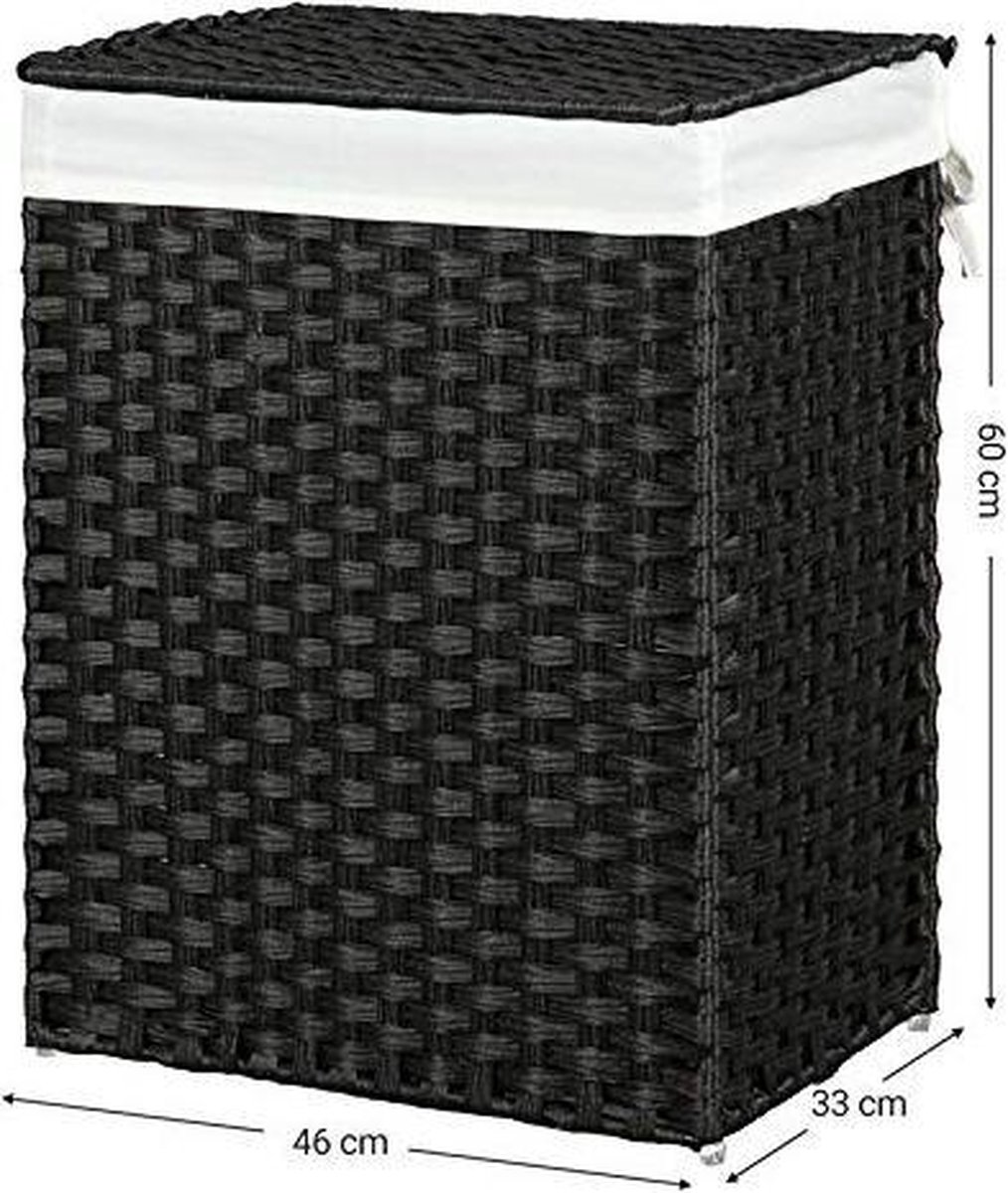 Trend24 Wasmand - Wasmanden met deksel - Wasmand met deksel - Opbergbox - Opbergmand - 46 x 33 x 60 cm - Zwart