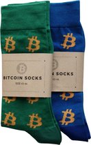 Bitcoin Sokken Set Twee Paar - Crypto - Heren Sokken - Sokken Groen En Blauw- Maat 43 - 46