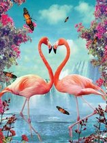 Diamond Painting Pakket - Flamingo's Hart - 40x30 cm - Complete Set - Volledige Bedekking - Ronde Steentjes