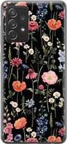 Samsung Galaxy A72 hoesje siliconen - Dark flowers - Soft Case Telefoonhoesje - Print / Illustratie - Goud