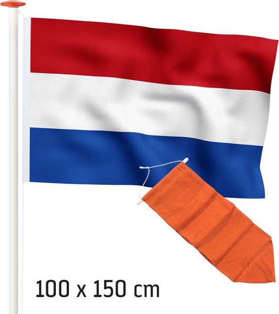 NR 102+51: Nederlandse vlag Nederland 100x150 cm standaardblauw Premium kwaliteit + Oranje wimpel 175 cm (Vlaggenset geschikt voor gevelstok)