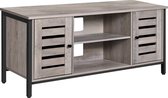 VASAGLE Tv-kast, televisietafel,110 x 40 x 50 cm -TV-Meubel- lowboard met 2 kasten en 2 planken, woonkamer, lamellendeuren, industrieel design, grijge-zwart