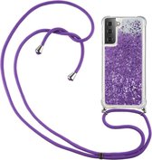 Lunso - Backcover hoes met koord - Samsung Galaxy S21 - Glitter Paars