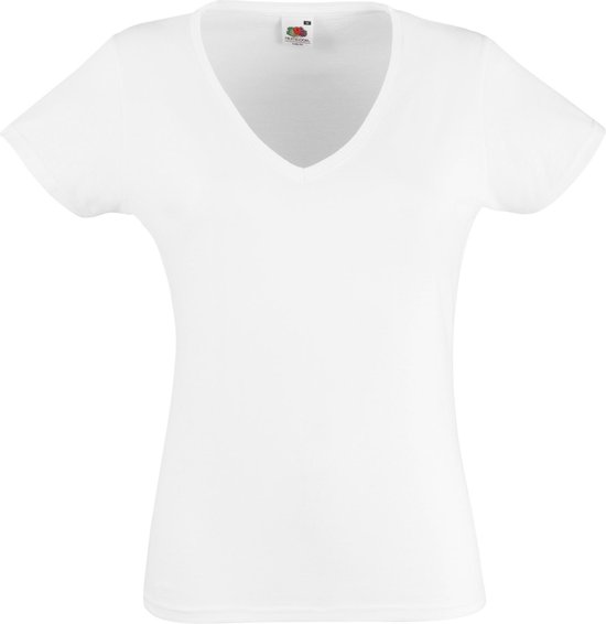 Fruit Of The Loom Dames Vrouwen-Fit Valuegewicht V-hals T-shirt met korte mouwen (Wit)