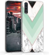 kwmobile telefoonhoesje voor Samsung Galaxy A70 - Hoesje voor smartphone in mintgroen / roségoud / wit - Marmer design