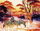 Eagle®️ Schilderen op Nummer Volwassenen - Zebra en Giraffe - Safari | Gespannen op Houten Frame - 50x40cm