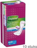 Depend Comfort-Protect pads voor gevoelige blaas, 10 stuks. Roze verpakking met cirkelpatroon.