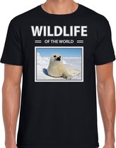 Dieren foto t-shirt Zeehond - zwart - heren - wildlife of the world - cadeau shirt Zeehonden liefhebber M