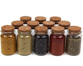 12 Glazen Kruidenpotjes met Deksel van Kurk - Ø4,5 h.7,5 - 90 ml