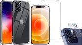 Apple iPhone 12 pro hoesje case shock siliconen transparant - hoesje iphone 12 pro - iphone 12 pro hoesjes cover hoes - 1x iphone 12 pro screen protector glas tempered glass screen