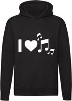 I love music hoodie | ik hou van muziek | muziek | muzieknoten | zanger | instrumenten | dj | grappig | unisex | trui | sweater | hoodie | capuchon