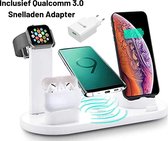 Quindi® 4in1 Draadloos Oplaadstation Wit - Oplaaddock - Qi Charger Dock - Lader Apple Iphone Lightning - Apple Watch – Apple Airpods - Android Samsung USB-C - Micro USB - Qi gecertificeerd.