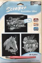 Scratching set 3 schiderijen Paarden zilver 20x25.2 kras tekenen DIY
