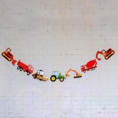 Originele Slinger – Vlag – Versiering – Banner – Guirlande kinderen / jongen | Auto's  – Bouwen - Vrachtwagen - Traktor - Shovel - Cementwagen - Bulldozer | Verjaardag – Feest – Party – Birthday – Babyshower - Kinderverjaardag | Kids – Jongen