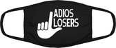 Adios losers | gezichtsmasker | bescherming | bedrukt | logo | Zwart mondmasker van katoen, uitwasbaar & herbruikbaar. Geschikt voor OV