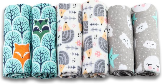 Flanellen Luiers - 80 x 80cm - 6 Pack - Flanellen doeken van flanel katoen - Mint - Fensilo