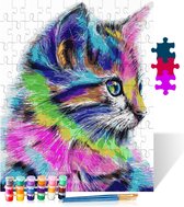Gekleurde kat - Puzzel Schilderen op nummer - Houten puzzel - 500 stukjes - 38x52 cm