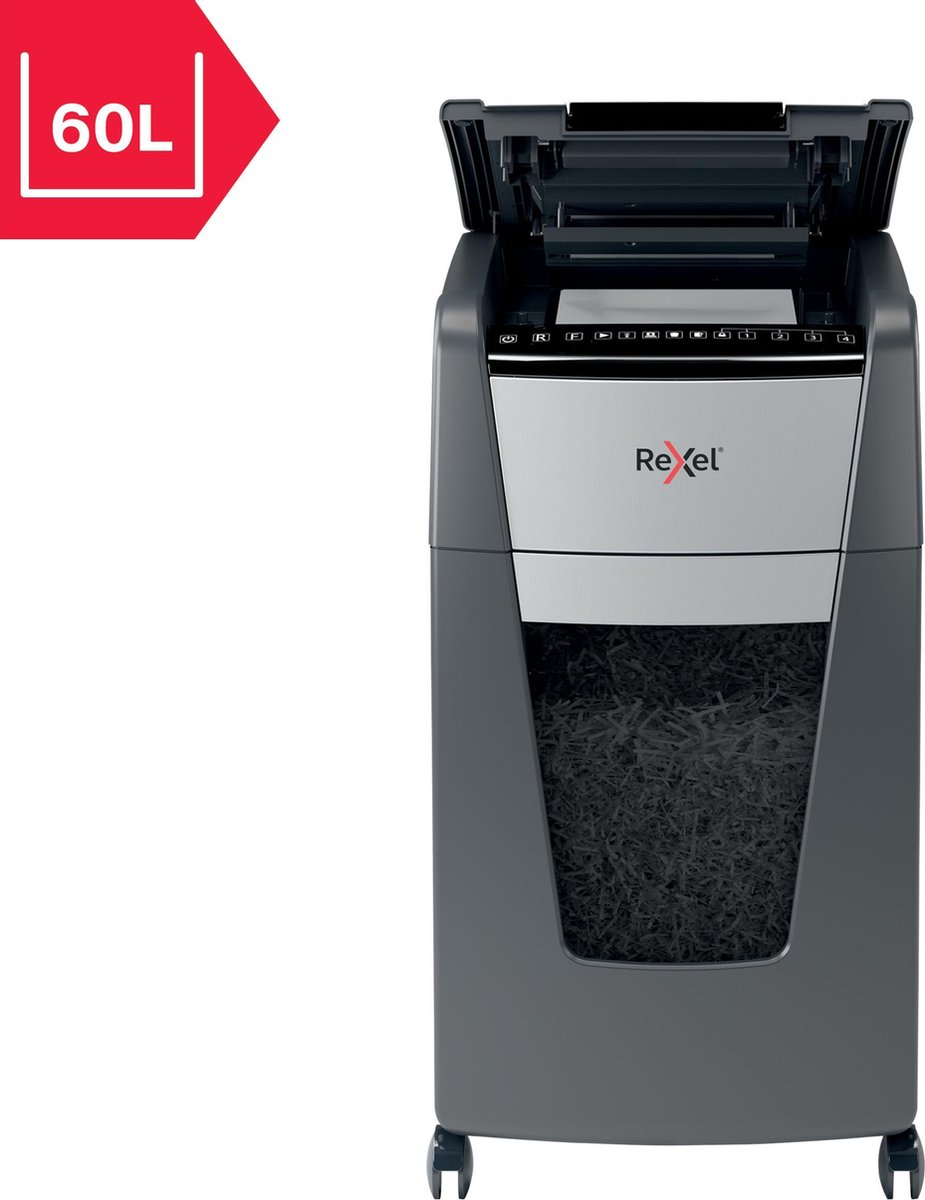 Rexel Optimum AutoFeed+ 300M Fluisterstille Papierversnipperaar - P5 Microsnippers - Automatische Invoer Tot 300 Vel - 60L - Zwart thumbnail 6