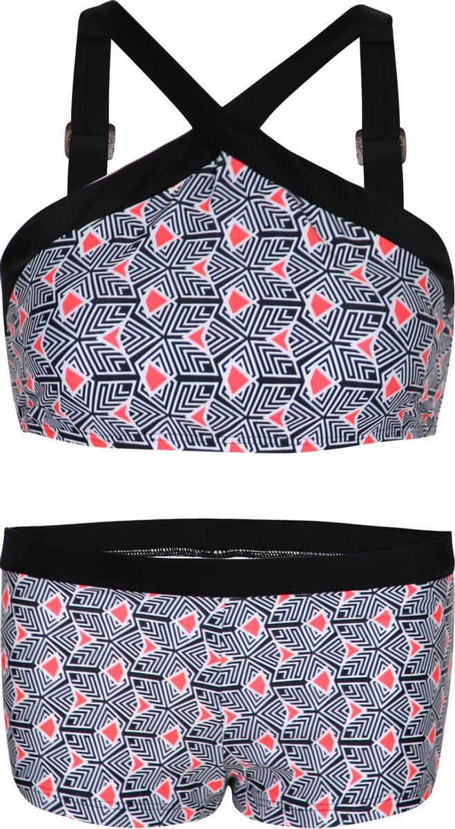 La V Bikini hipsterbroekje en croptop met brede bandje Kunst Cube pattern 164-170 Cube Zwart