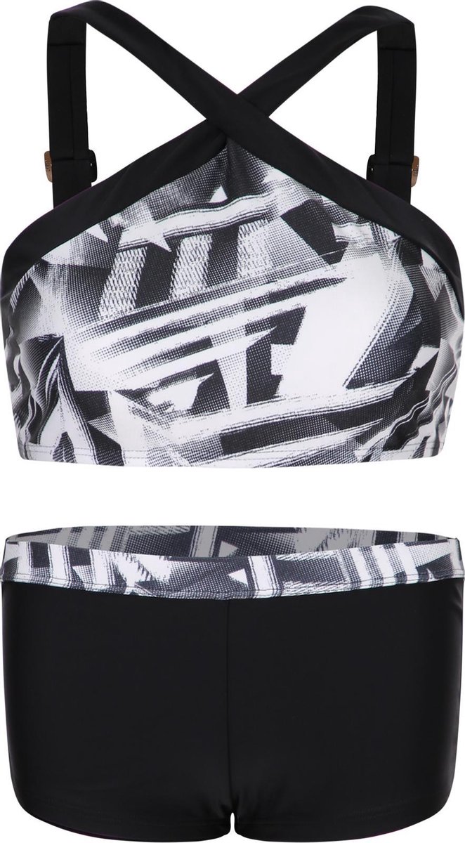 Bikini hipsterbroekje en croptop met brede bandje Zwart-wit 164-170
