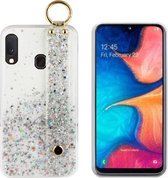 BackCover met handige Strap en Ring - Telefoonhoesje - Hoesje voor Samsung A20/A30 - Wit met glitter