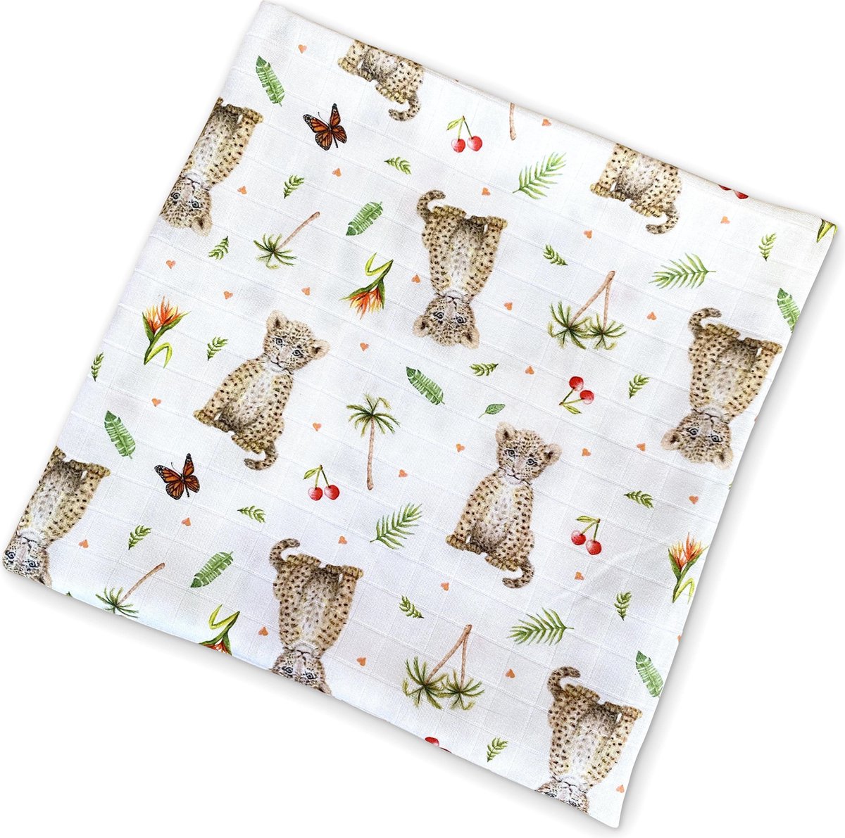 World of Mies hydrofiele doek XL bamboe - baby luipaard print - 120x120cm