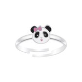 zilveren kinderring panda met strikje | verstelbare ring Meisje Zilver | Zilverana | Sterling 925 Silver