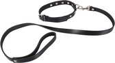 Lederen Halsband met Riem - BDSM - Bondage - Zwart - Discreet verpakt en bezorgd