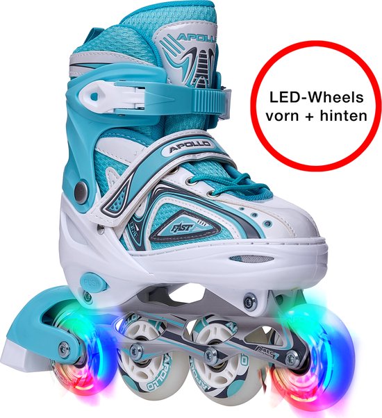 SMJ Lily Kinder Mädchen Set 2in1 Inliner/Schlittschuhe VERSTELLBAR | ABEC-7 Rollschuhe | Inlineskates umbaubar zu Eislaufschuhe | Türkis/Rosa (S (30-33