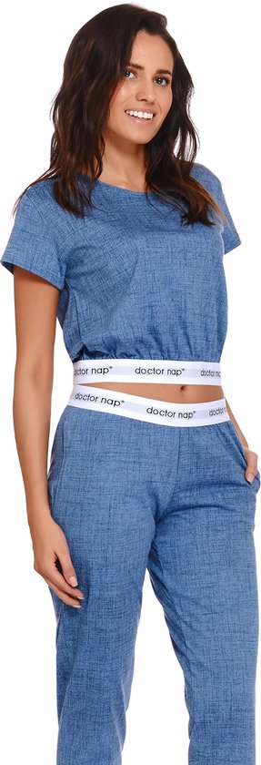 Doctor Nap Katoenen Pyjama Dames Volwassenen | Korte Mouw Lange Broek | Pyama Dames Volwassenen | Doctor Nap Jeans PM.4203 S