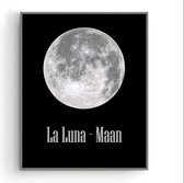 Poster Maan  La Luna Zwart - Muurdecoratie Slaapkamer - 50x40cm - Postercity