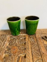 Tamegroute bekers 2 stuks | 10,5 cm groen | Marokkaanse Aardewerk Groen