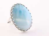 Grote bewerkte ovale zilveren ring met larimar - maat 17.5