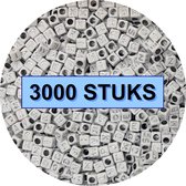 Fako Bijoux® - Letterkralen Vierkant Bulk - Letter Beads - Alfabet Kralen - Sieraden Maken - 3000 Stuks - Wit/Zilver