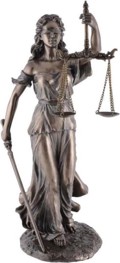 Vrouwe Justitia bronskleurig - advocaat - polyresin 18x14x35 cm -rechtspraak - geschenk advocatuur - beeld -