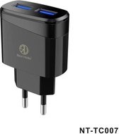 Oplader Rico Vitello voor Samsung, voor iPhone, thuislader 2.4A , home charger, universele travel charger  zwart, CE certificate